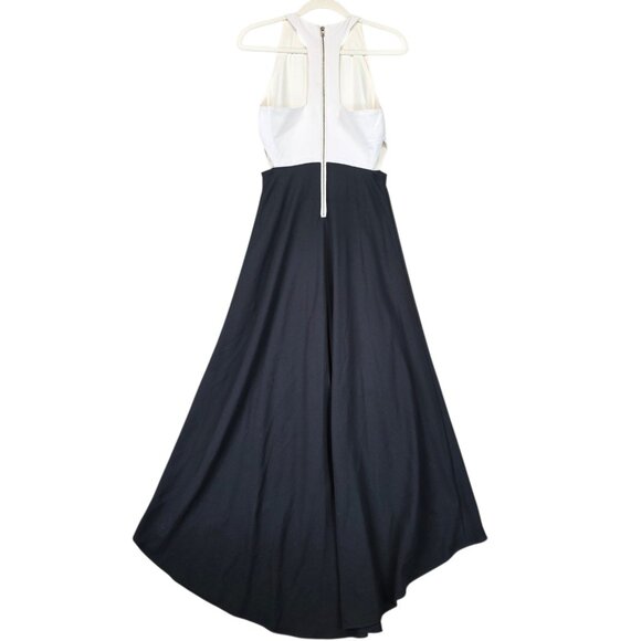 Alice + Olivia Dress Womens 4 Black White High Low Maxi Gown Colorblock Formal - Picture 2 of 16